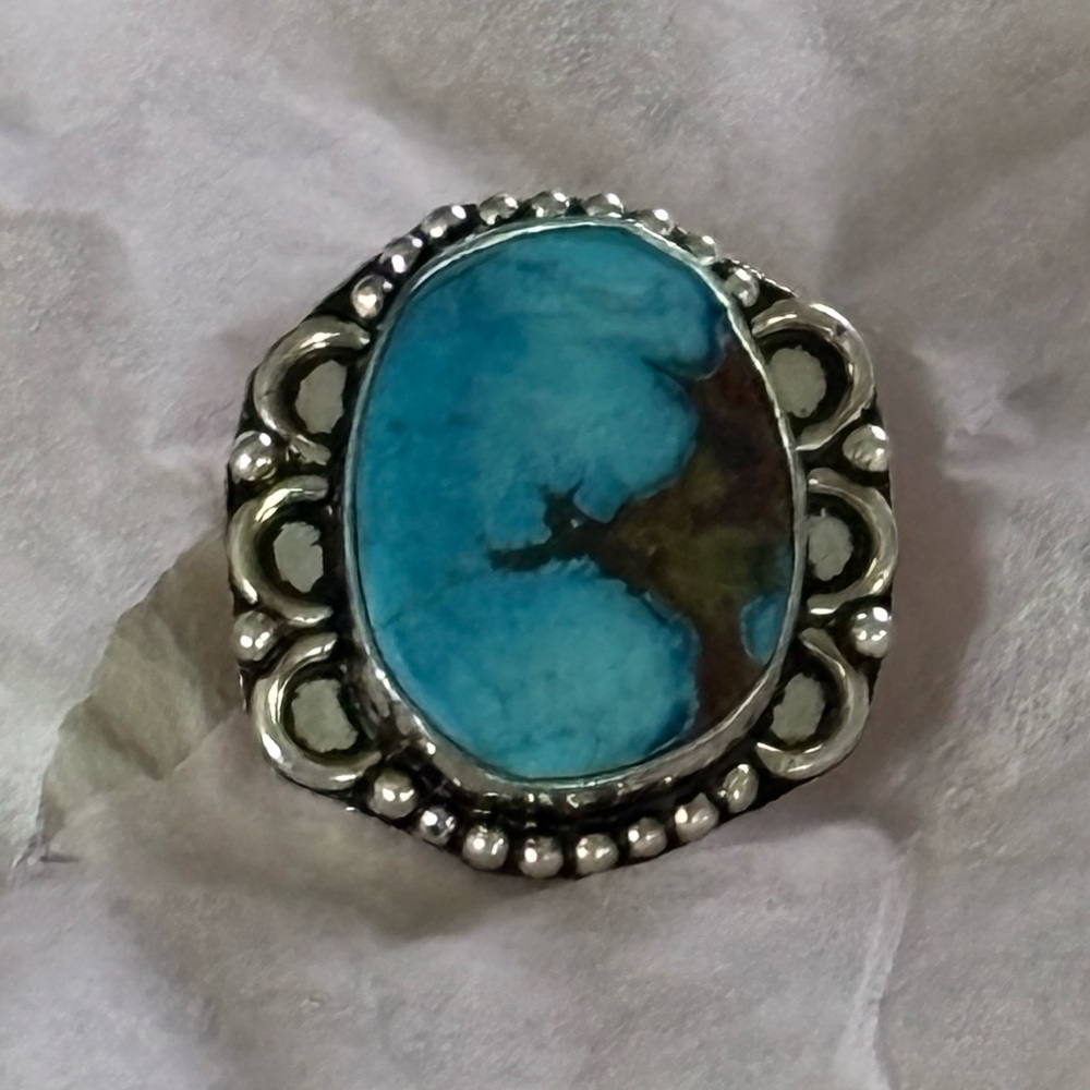 Sterling-Style Blue Turquoise Oval Statement Ring - Picture 4 of 5